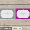 printable purple party food labels