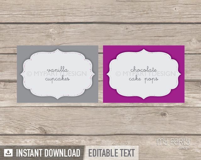 printable purple party food labels