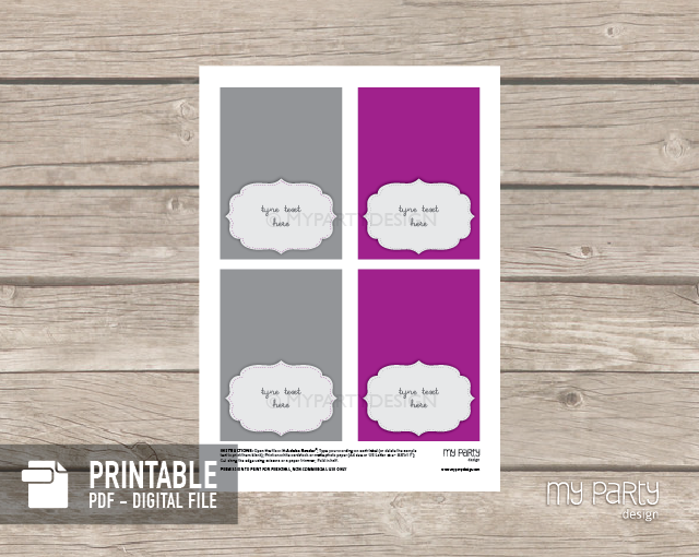 printable purple party food labels