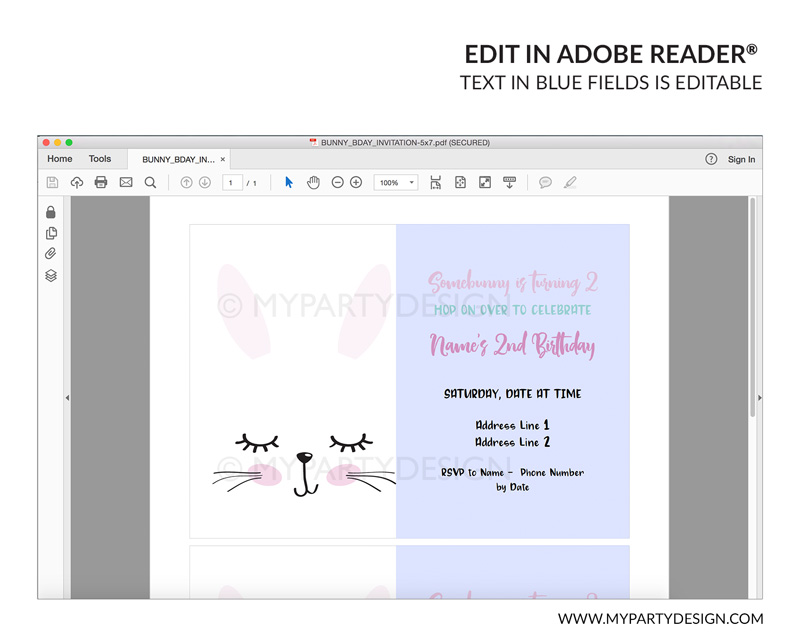 BUNNY_BDAY_INVITATION-05 bunny easter party invitation - editable printable invite