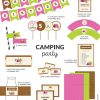 pink and green camping party printables for kids birthday