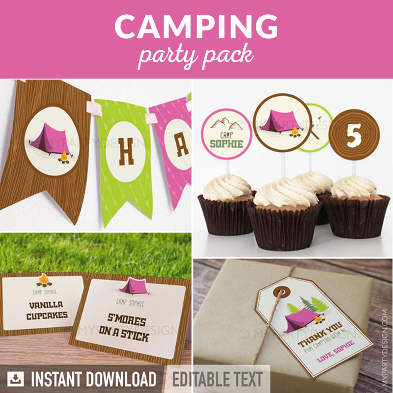 CAMPING_GIRL_BDAY_PARTY-00 camping party decoration printables in ink
