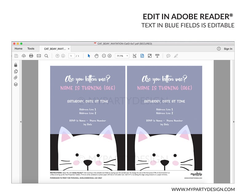 CAT_BDAY_INVITATION-25 black cat party invitation - editable printable invite