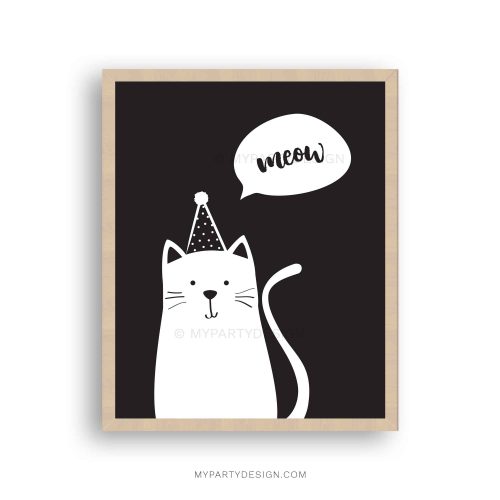 modern black and white cat print for kids bedroom