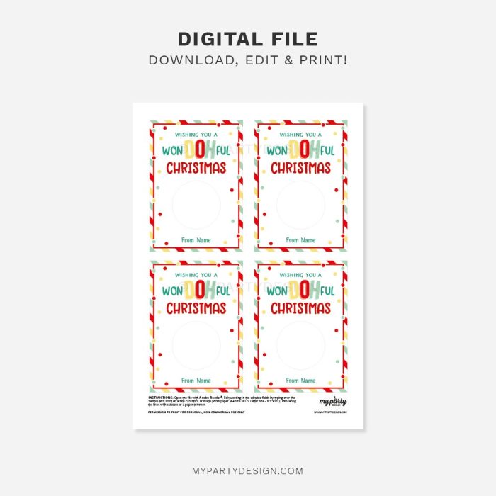 printable WonDOHful Christmas play dough cards for class gifts