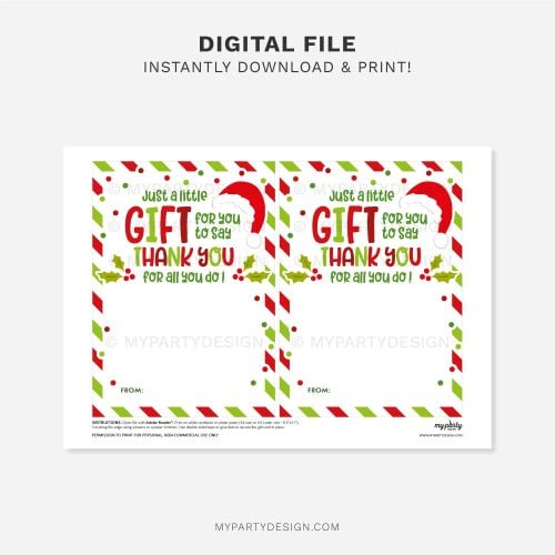printable christmas thank you gift card holder for end of year teacher appreciation gifts