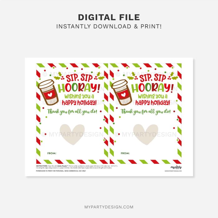 sip sip hooray Christmas coffee gift card holder that reads "sip sip hooray, have a happy holiday"