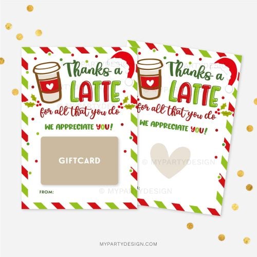 christmas thanks a latte gift card holder for staff, volunteers, team or teacher appreciation gifts