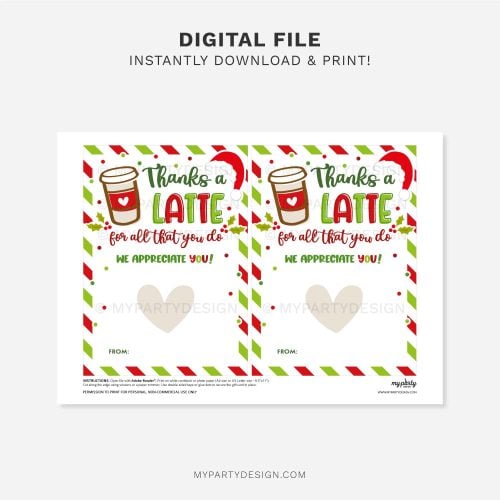 printable christmas thanks a latte gift card holder for staff, volunteers, team or teacher appreciation gifts