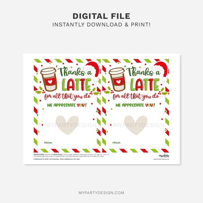 printable christmas thanks a latte gift card holder for staff, volunteers, team or teacher appreciation gifts