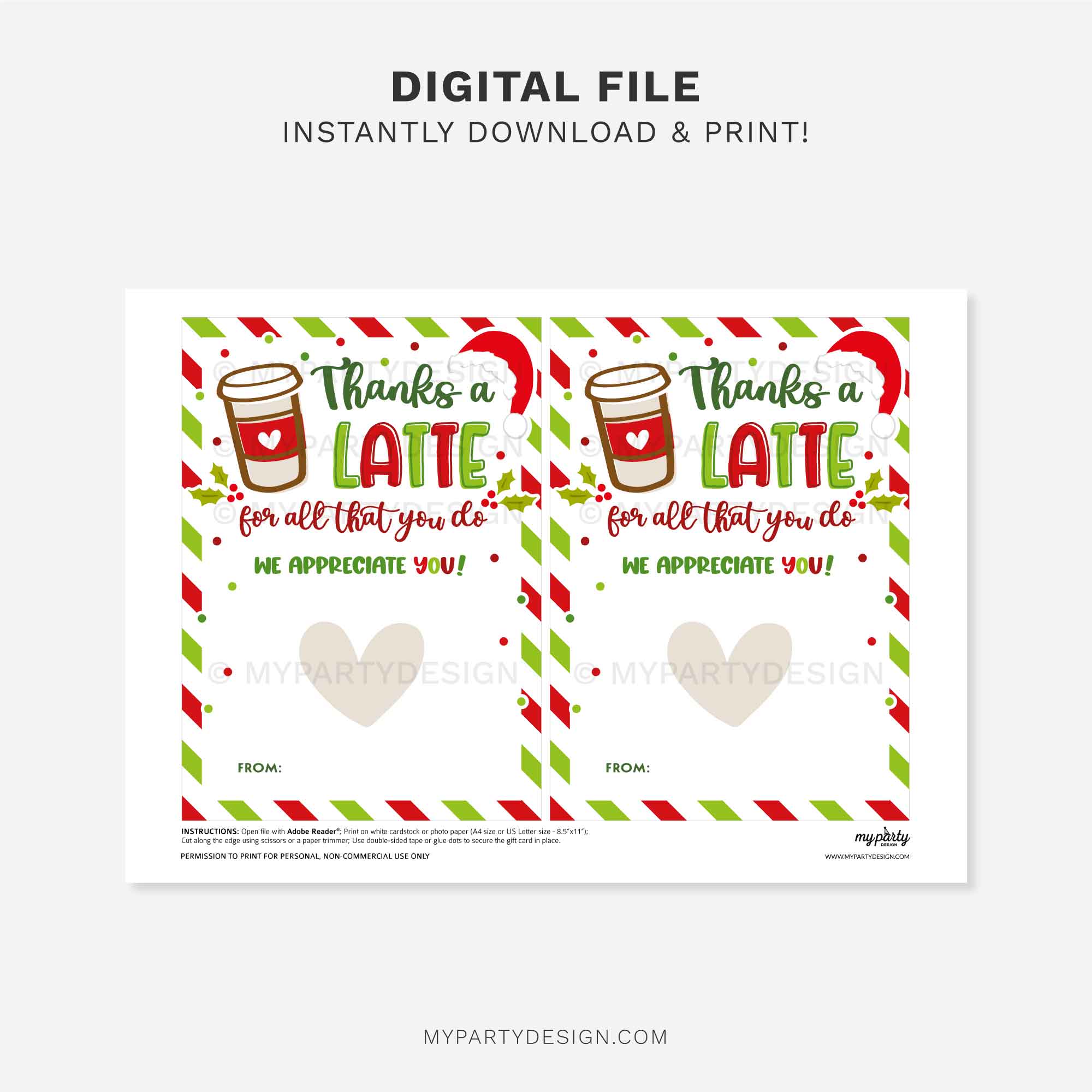CHRISTMAS-GIFT-CARD-HOLDER-THANKS-LATTE-APPRECIATION-00B printable christmas thanks a latte gift card holder for staff, volunteers, team or teacher appreciation gifts