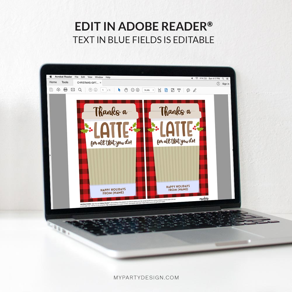 CHRISTMAS-GIFT-CARD-HOLDER-THANKS-LATTE-CHECK-00C editable Christmas gift card holder - thanks a latte coffee gift