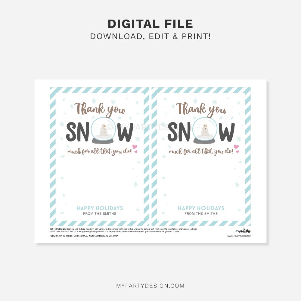 CHRISTMAS-GIFT-CARD-HOLDER-THANKS-SNOW-MUCH-00B printable Christmas gift card holder - thank you snow much