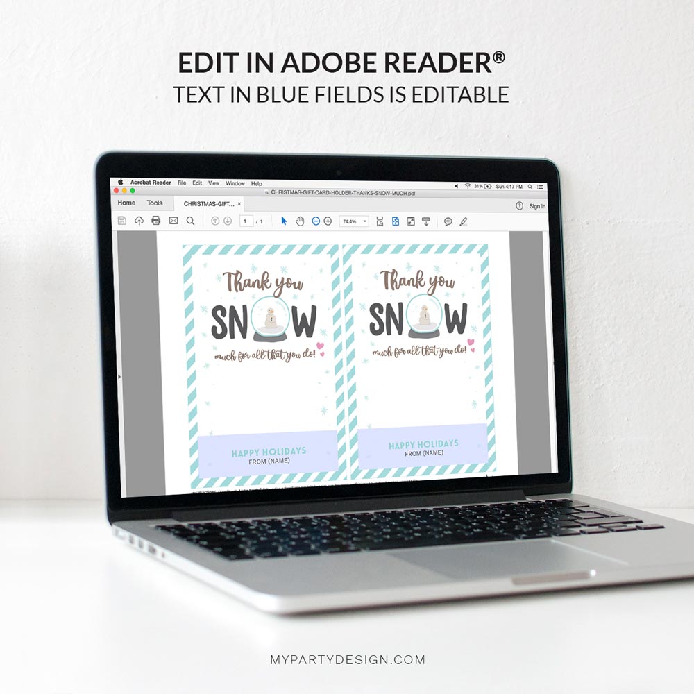CHRISTMAS-GIFT-CARD-HOLDER-THANKS-SNOW-MUCH-00C editable Christmas gift card holder - thank you snow much