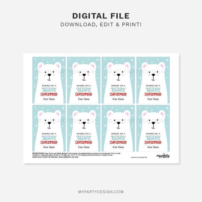 printable beary christmas tags for christmas gifts