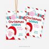 CHRISTMAS-GIFT-TAGS-BLOWING-CHRISTMAS-WISHES-BUBBLE-GUM-00B blue and red christmas class gift tag that reads "blowing christmas wishes your way", featuring an illustration of santa blowing a pink bubblegum bubble