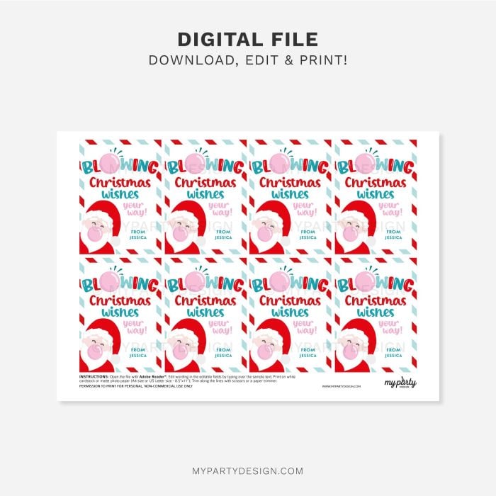 printable blowing christmas wishes your way gift tag for bubblegum class gifts