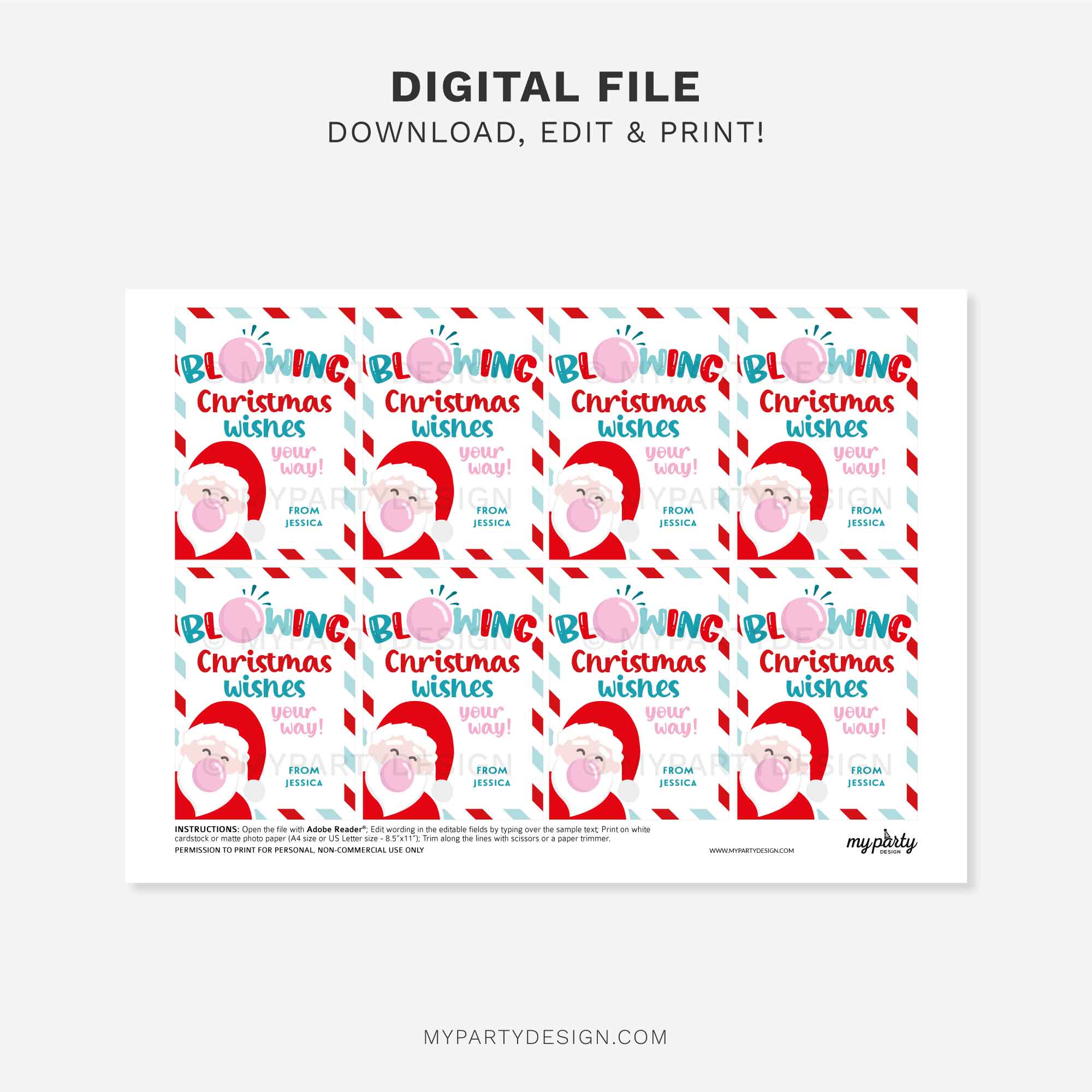 CHRISTMAS-GIFT-TAGS-BLOWING-CHRISTMAS-WISHES-BUBBLE-GUM-00C printable blowing christmas wishes your way gift tag for bubblegum class gifts