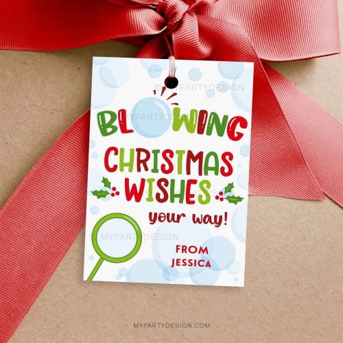 blowing christmas wishes your way gift tag for christmas bubbles class gifts