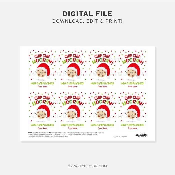 printable chip chip hooray cookie gift tag for christmas class gifts