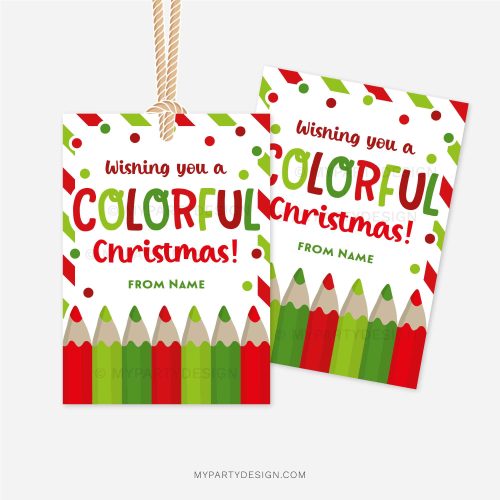 christmas class gift tags that read "wishing you a colorful christmas"