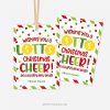 red and green christmas gift tags that read "Wishing you a Lotto christmas cheer! And a happy new year!"