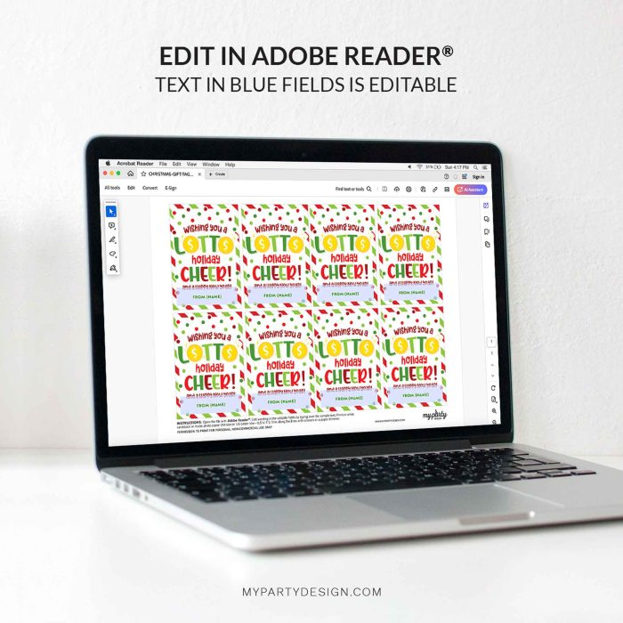 editable lotto holiday cheer gift tag for christmas gifts