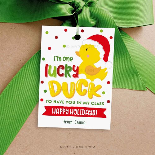 lucky duck christmas class gift tag for school classmates or students