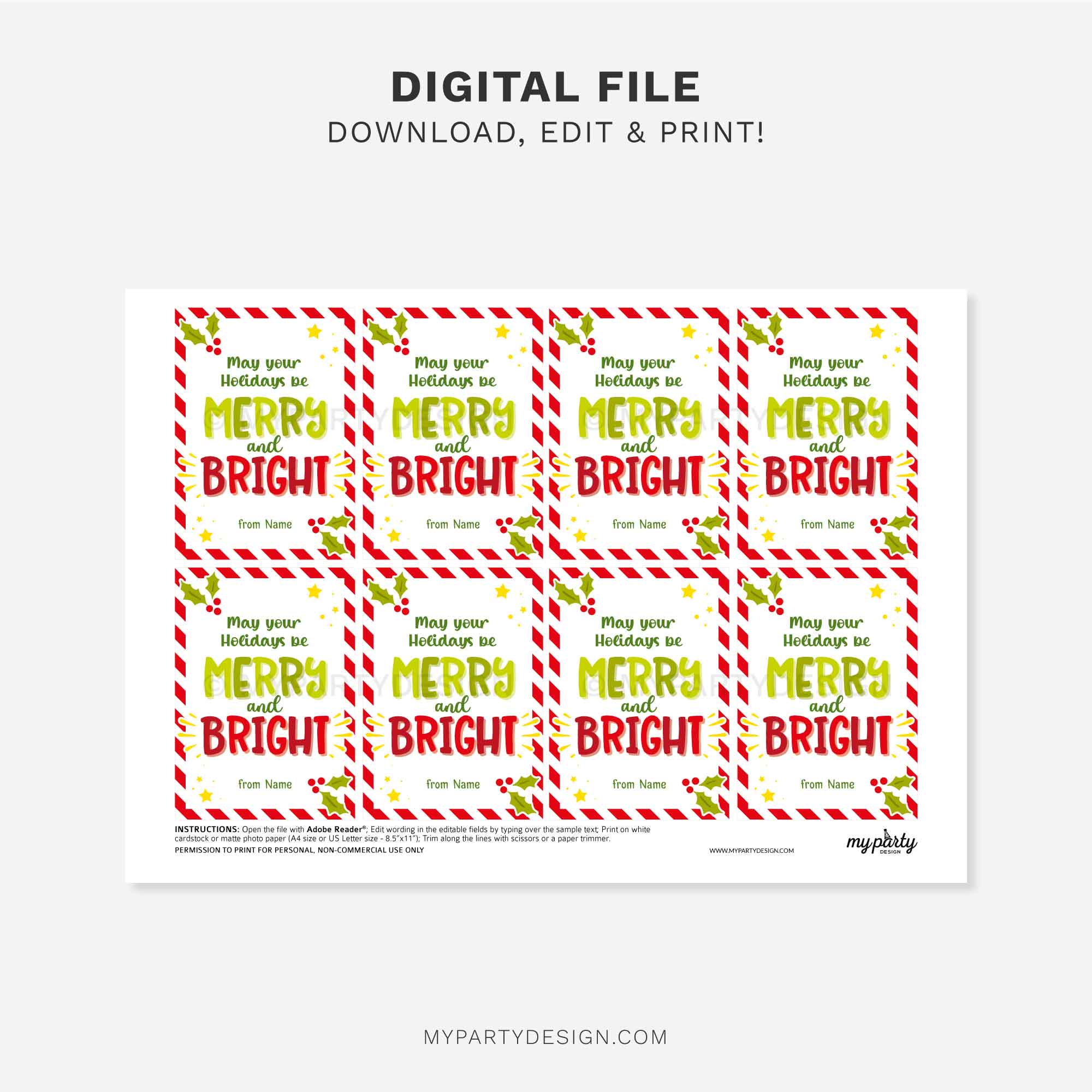 CHRISTMAS-GIFT-TAGS-MERRY-AND-BRIGHT-HOLIDAYS-00C printable merry and bright holidays gift tags for christmas class gifts