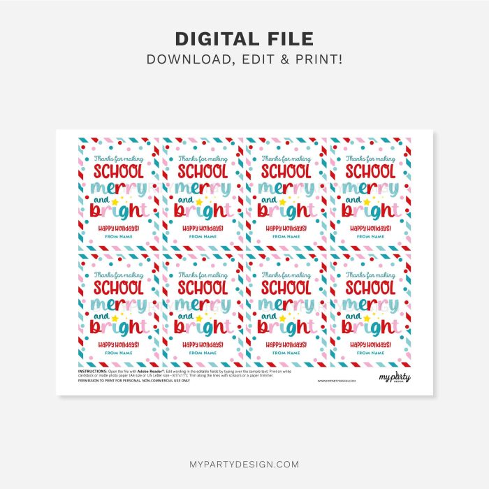 printable school merry and bright gift tags for christmas class gifts