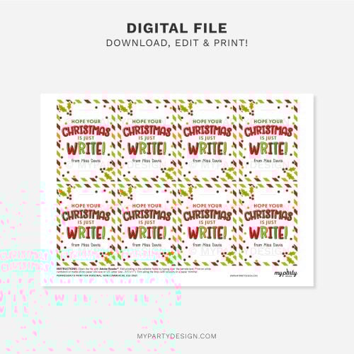printable christmas pencil tag for christmas class gifts