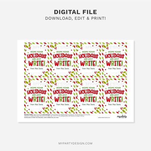 printable christmas holidays pencil tag for christmas class gifts