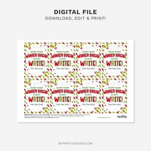printable christmas winter break pencil tag for christmas class gifts