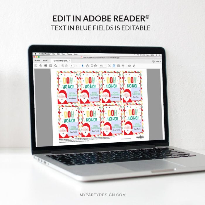 editable Doh Ho Ho Christmas play dough tags