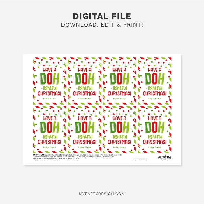printable doh-lightful christmas play dough gift tag for christmas class gifts