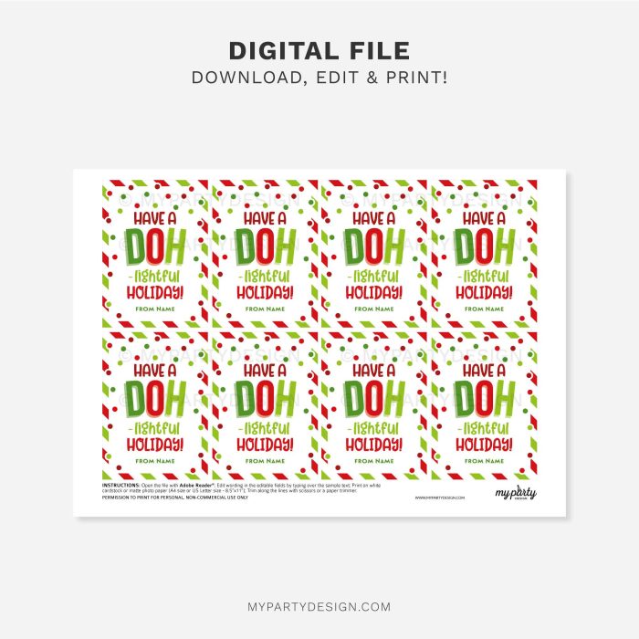 printable doh-lightful holiday play dough gift tag for christmas class gifts