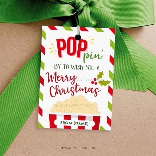 christmas popcorn gift tag for teacher or student gifts
