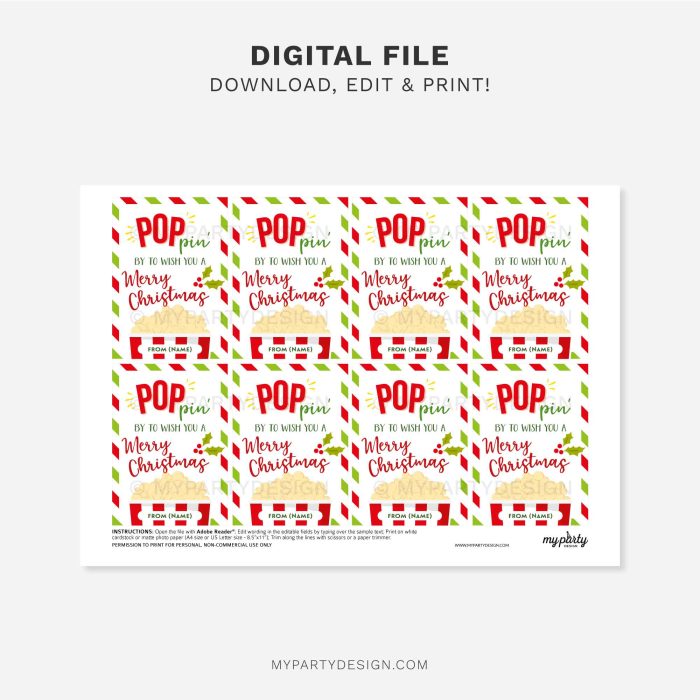 printable christmas popcorn gift tag for teacher or student gifts