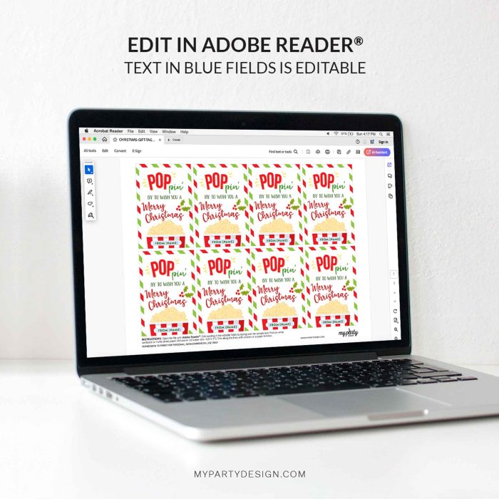editable christmas popcorn gift tag template for teacher or student gifts