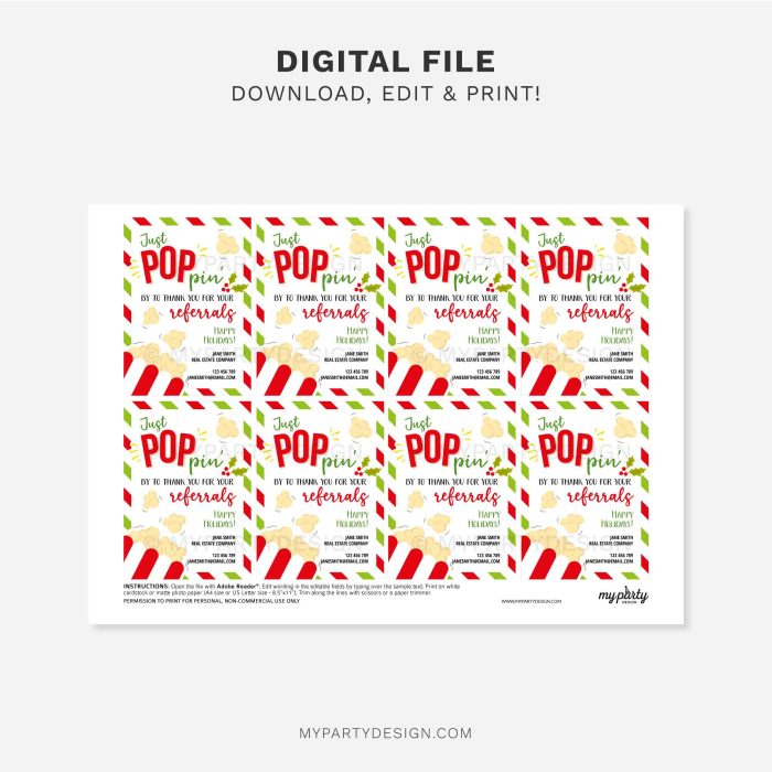 printable Popcorn Christmas Referrals Tag for realtor, doctor, home health or general business referral appreciation