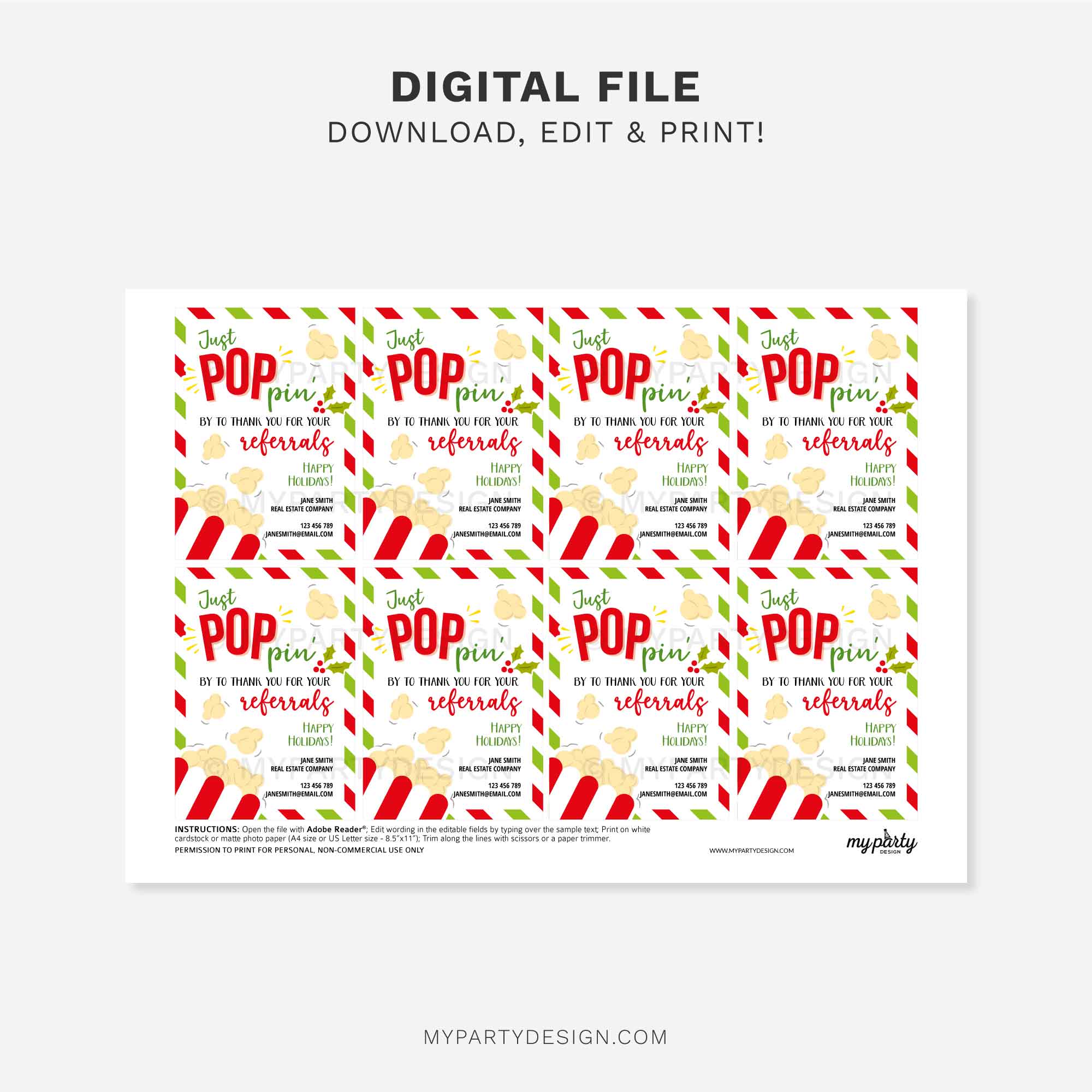 CHRISTMAS-GIFT-TAGS-REFERRALS-POPCORN-POPPIN-BY-00C printable Popcorn Christmas Referrals Tag for realtor, doctor, home health or general business referral appreciation