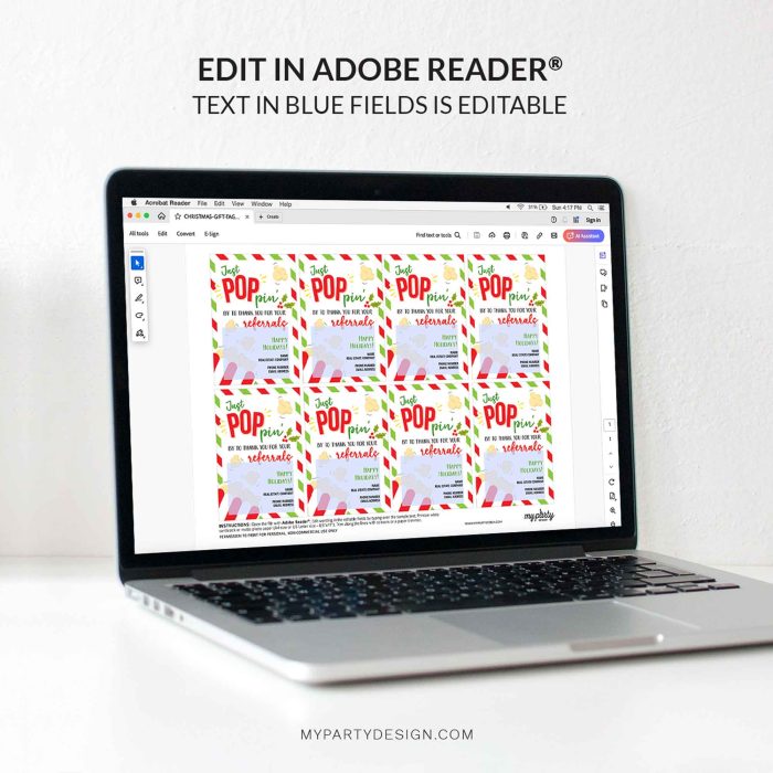editable Popcorn Christmas Referrals Tag template for realtor, doctor, home health or general business referral appreciation