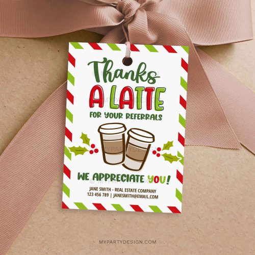 christmas thanks a latte referral gift tag for client appreciation gifts