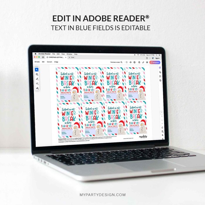 editable school is out winter break gift tag template for christmas teacher appreciation gifts
