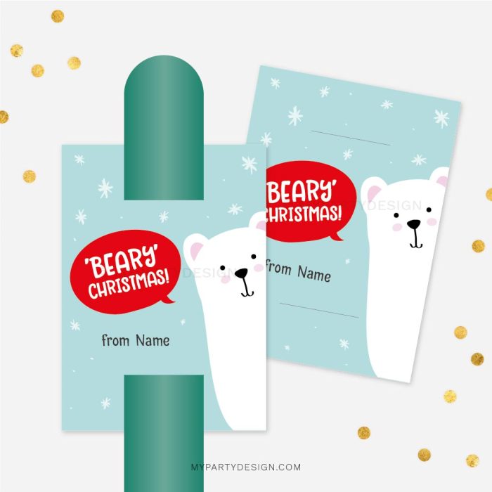 Beary Christmas Slap Band Tags for Christmas class gifts