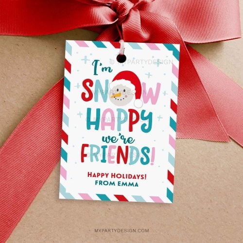 snow happy we're friends gift tag for students or classmates christmas gifts