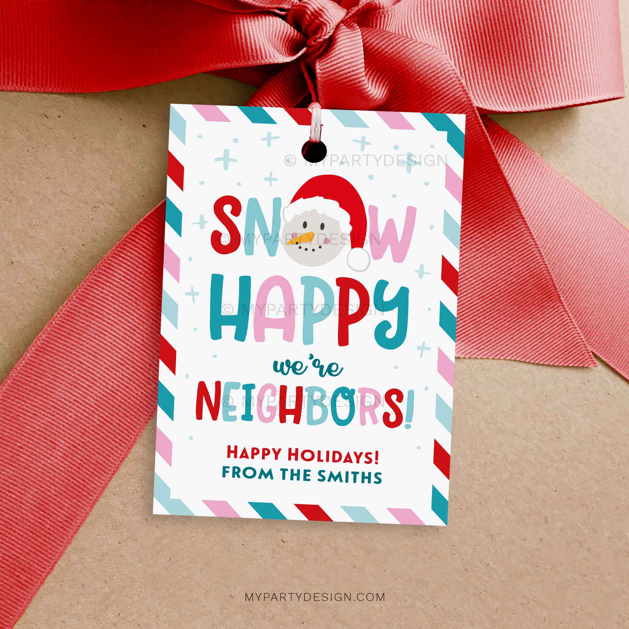 CHRISTMAS-GIFT-TAGS-SNOW-HAPPY-WERE-NEIGHBORS-00A snow happy we're neighbors gift tag for neighbors christmas gifts