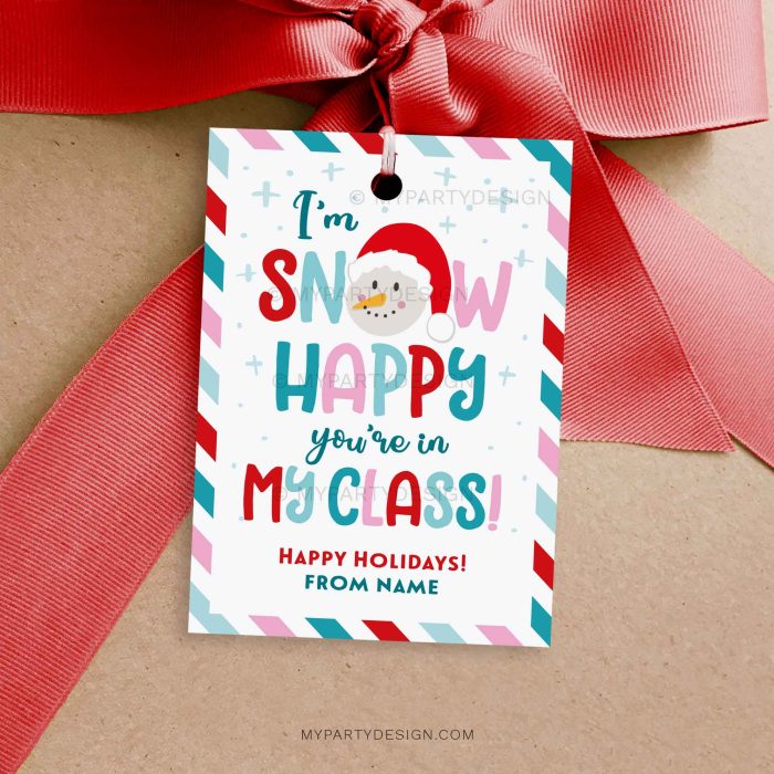 snow happy you're in my class gift tag for students or classmates christmas gifts