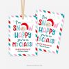 blue, red and pink christmas gift tags that read "I'm snow happy you're in my class!"