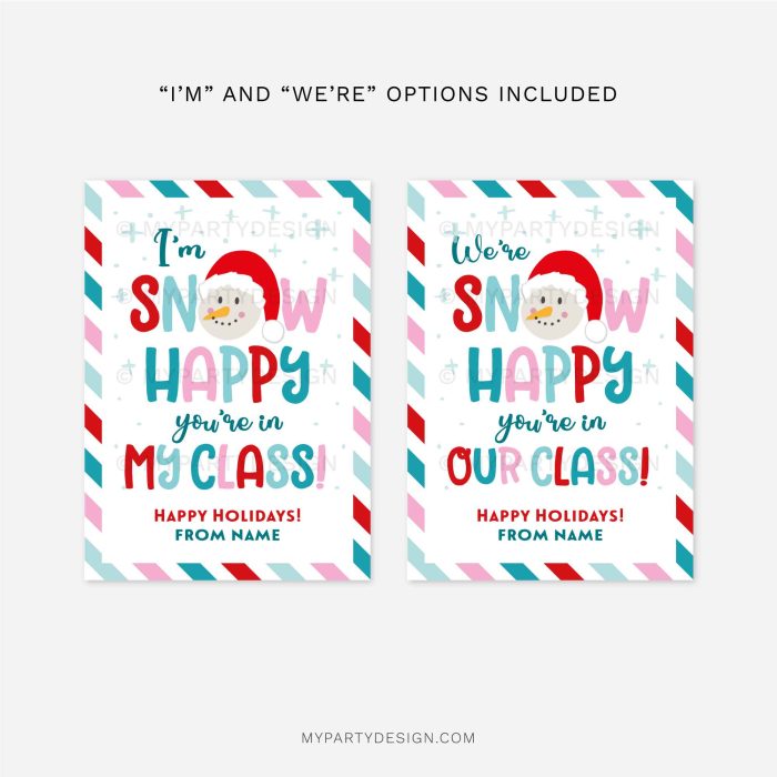 snow happy you're in our class gift tag for students or classmates christmas gifts